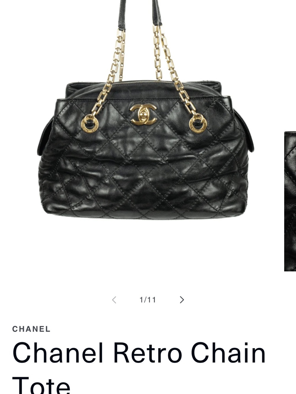 CHANEL Black Quilted Leather Tote with Gold Chain Handles